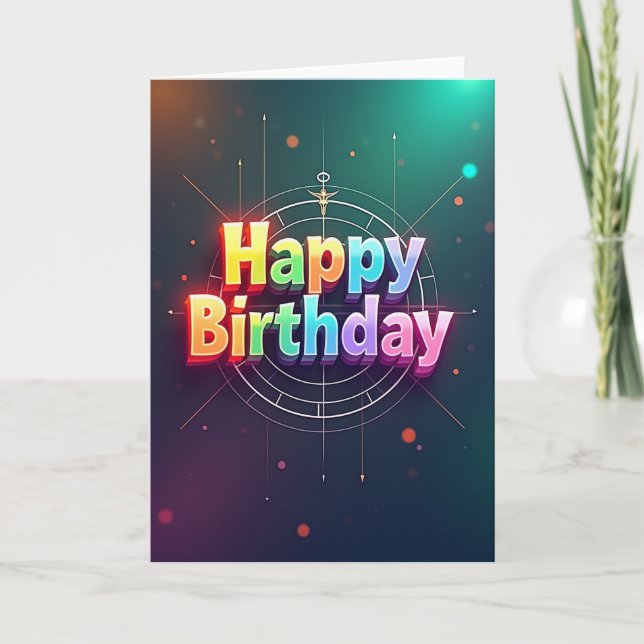 Cartão de Aniversário com Brilho Arco-íris (Frente)