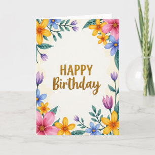 Cartão de Aniversário com Brilho Floral