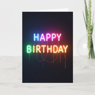 Cartão de Aniversário com Brilho Neon Luminoso