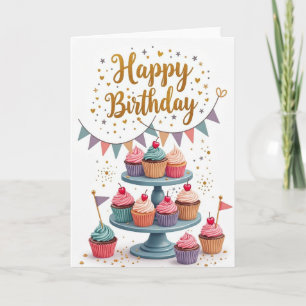 Cartão de Aniversário com Bunting Pastel