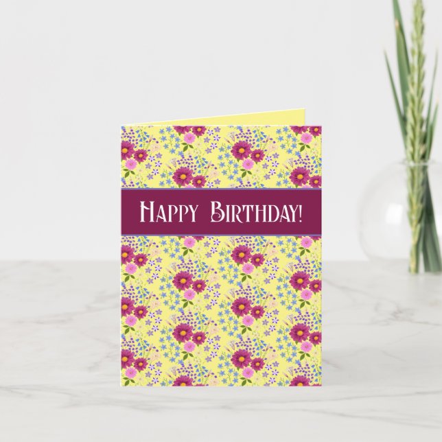 Cartão de Aniversário com Buquê de Flores Amarelas (Frente)