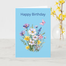 Cartão de Aniversário com Buquê de Flores e Borbol