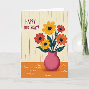 Cartão de Aniversário com Buquê Floral