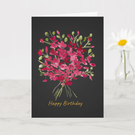 Cartão de Aniversário com Buquê Floral em Aquarela