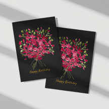 Cartão de Aniversário com Buquê Floral Vermelho Ou