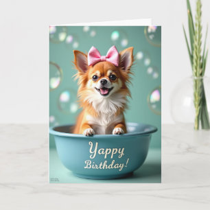 Cartão de Aniversário com Cachorrinho e Laço Rosa