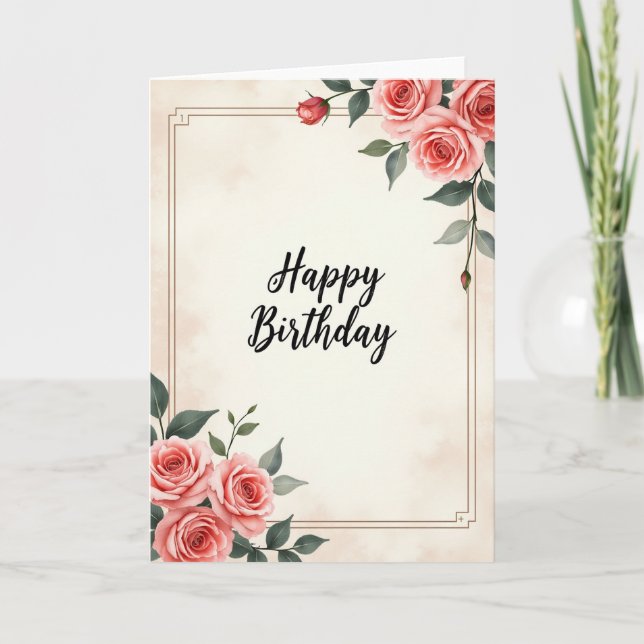 Cartão de Aniversário com Caligrafia de Rosa (Frente)