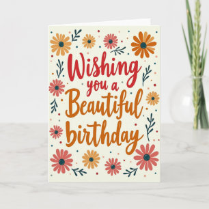 Cartão de Aniversário com Caligrafia Floral