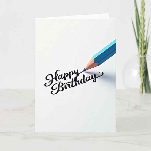 Cartão de Aniversário com Caneta Azul Script Alegr (Frente)