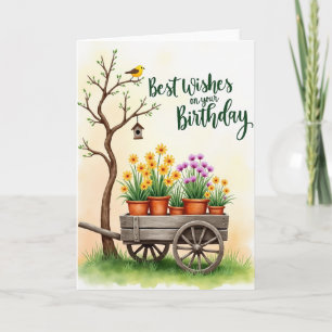 Cartão de Aniversário com Carrinho de Floral
