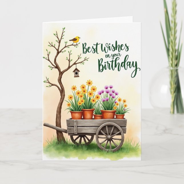 Cartão de Aniversário com Carrinho de Floral (Frente)