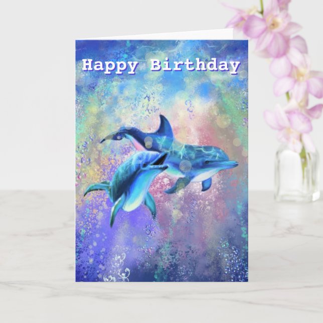 Cartão de aniversário com Casal de golfinho - pers (Orquídea)