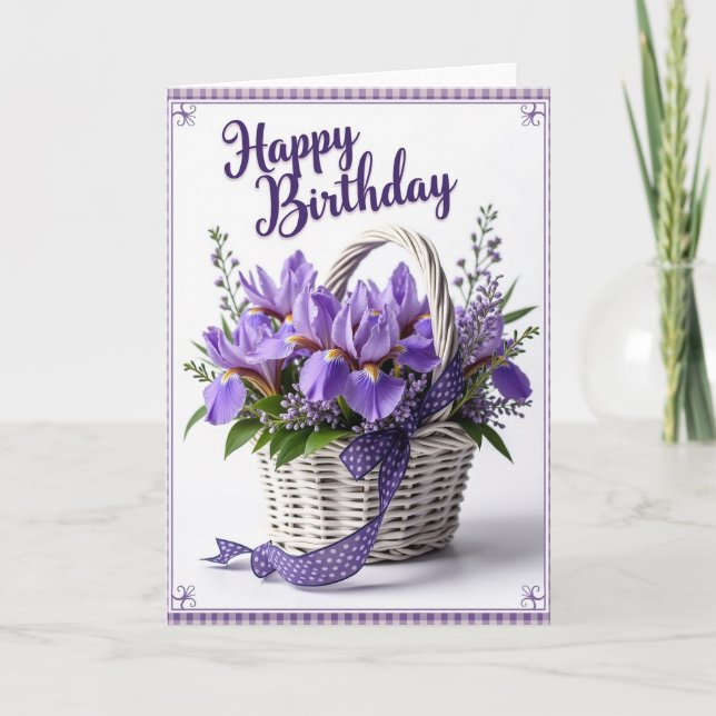 Cartão de Aniversário com Cesta Floral Doce (Frente)