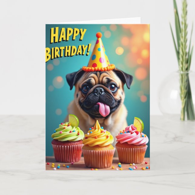 Cartão de Aniversário com Chapéu de Cachorro Corça (Frente)