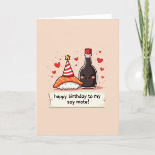 Cartão de Aniversário com Chapéu de Festa de Sushi