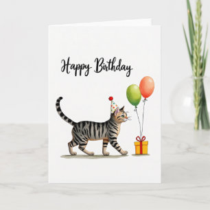 Cartão de Aniversário com Chapéu de Gatinho Fofo