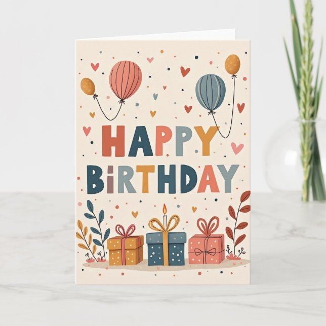 Cartão de Aniversário com Confetes em Tons Pastéis (Frente)