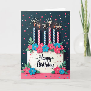 Cartão de Aniversário com Confetes Festivos