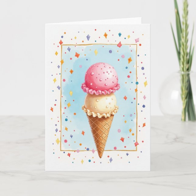 Cartão de Aniversário com Confetes Pastéis (Frente)