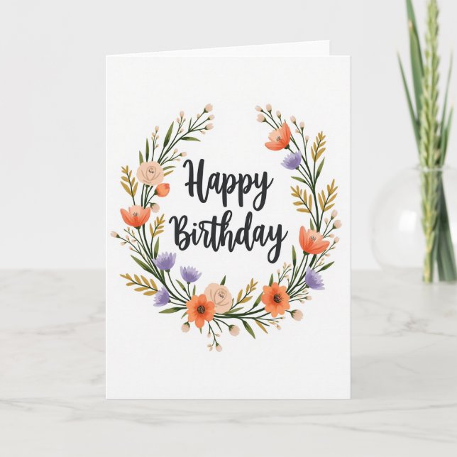 Cartão de Aniversário com Coroa de Ilustração (Frente)