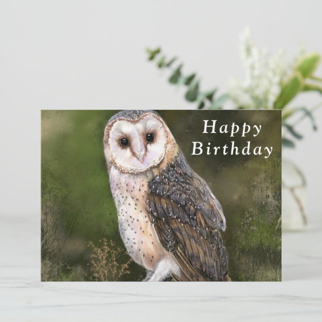 Cartão de Aniversário com Coruja do Barn Ocidental (Em pé/Frente)