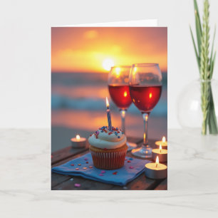 Cartão de Aniversário com Cupcake ao Pôr do Sol