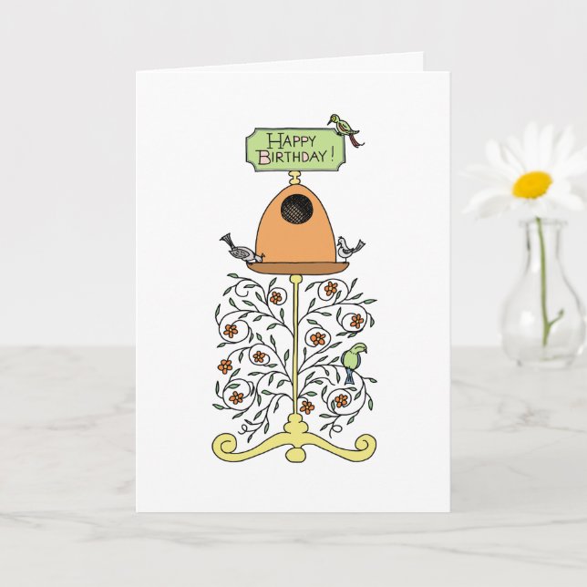 Cartão de aniversário com design de comedouro de p (Planta pequena)