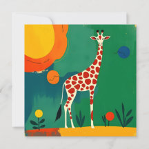 Cartão de aniversário com Design de girafa colorid