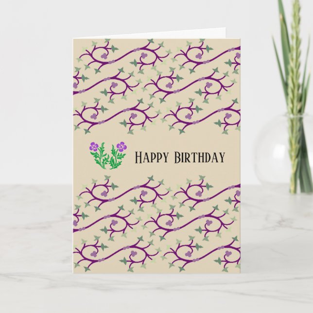 Cartão de Aniversário com Design de Videira Violet (Frente)
