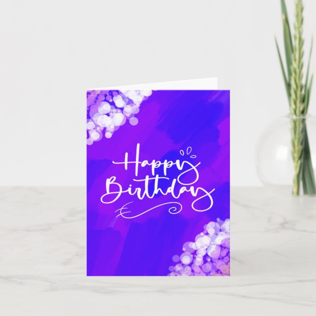 Cartão de Aniversário com Design Roxo Brilhante e  (Frente)