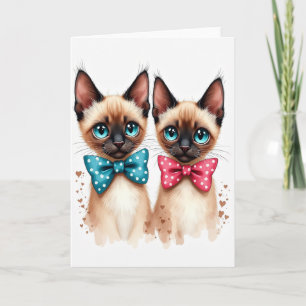 Cartão de Aniversário com Dois Gatos e Gravata Bor