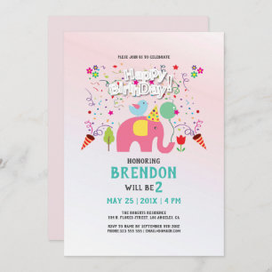 Cartão de aniversário com elefante e ave