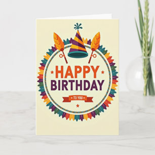 Cartão de Aniversário com Emblema Vibrante