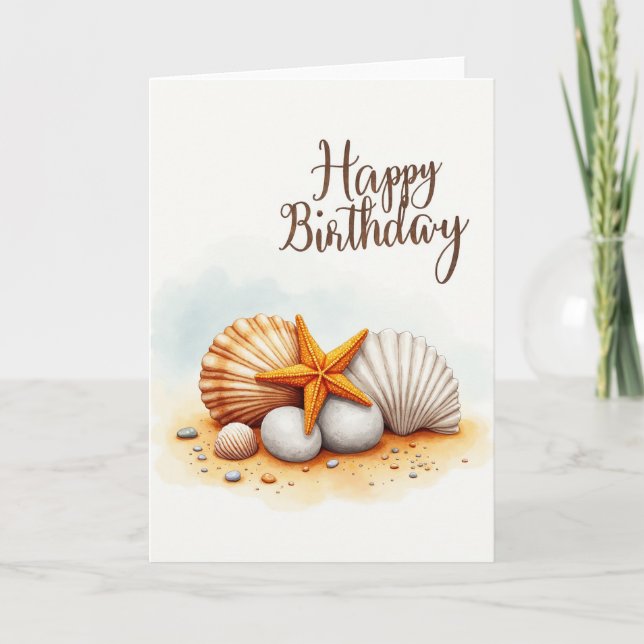 Cartão de Aniversário com Estrela-do-Mar em Aquare (Frente)