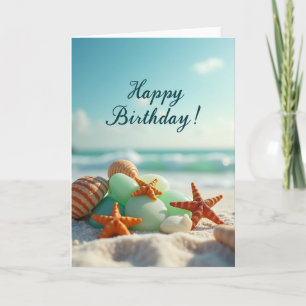 Cartão de Aniversário com Estrelas-do-Mar e Concha