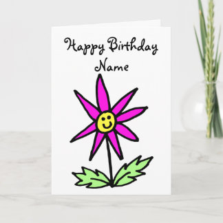 Cartão de Aniversário com Face Sorridente de Flor 