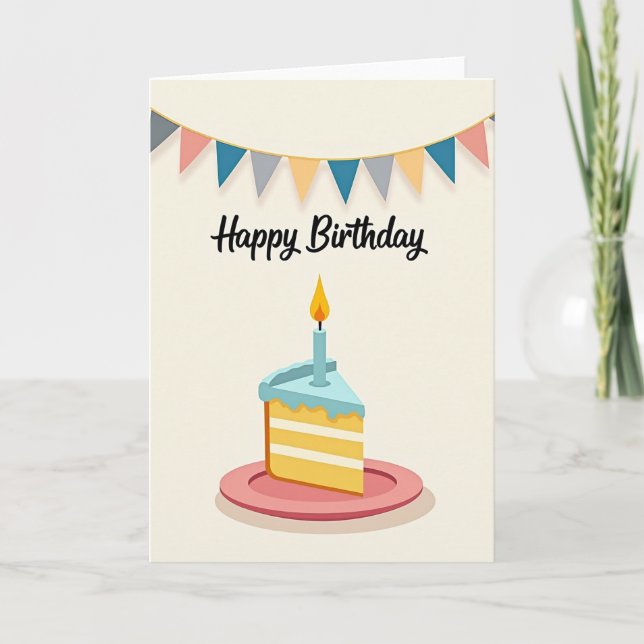 Cartão de Aniversário com Fatia Alegre (Frente)