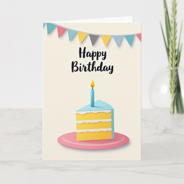 Cartão de Aniversário com Fatia de Bolo de Celebra (Frente)
