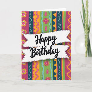 Cartão de Aniversário com Fita Colorida