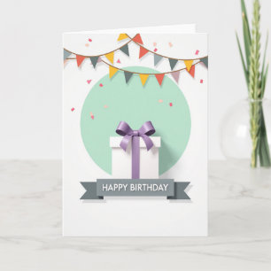 Cartão de Aniversário com Fita Elegante