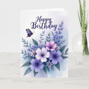 Cartão de Aniversário com Flor de Lavanda