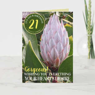Cartão de Aniversário com Flor de Protea Rosa