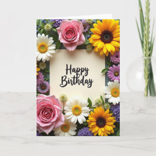 Cartão de Aniversário com Flor Desenhada
