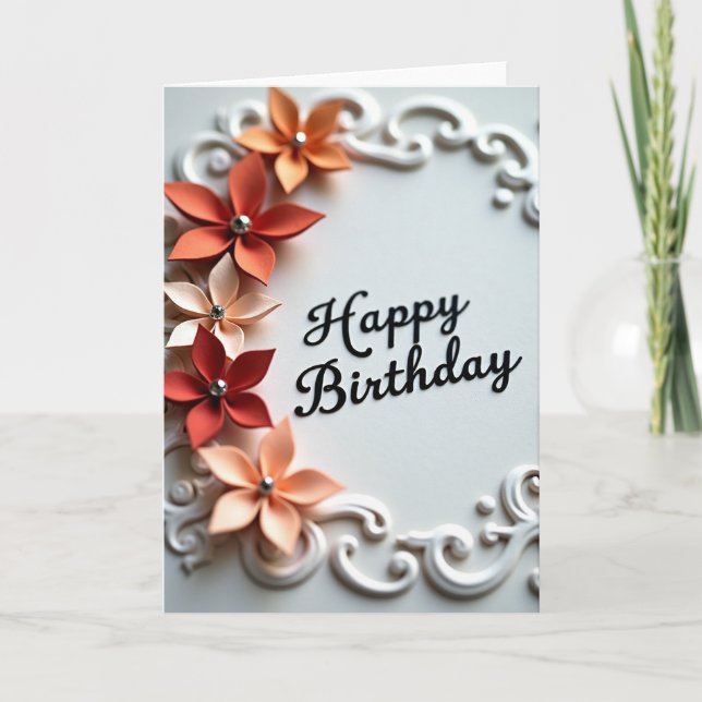 Cartão de Aniversário com Floral Scrollwork (Frente)