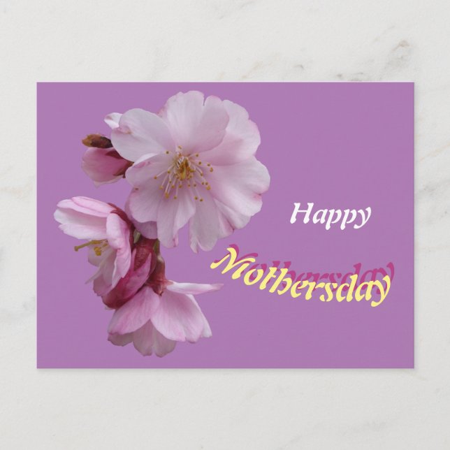 Cartão de Aniversário com Flores Cor-de-Rosa de Pr (Frente)