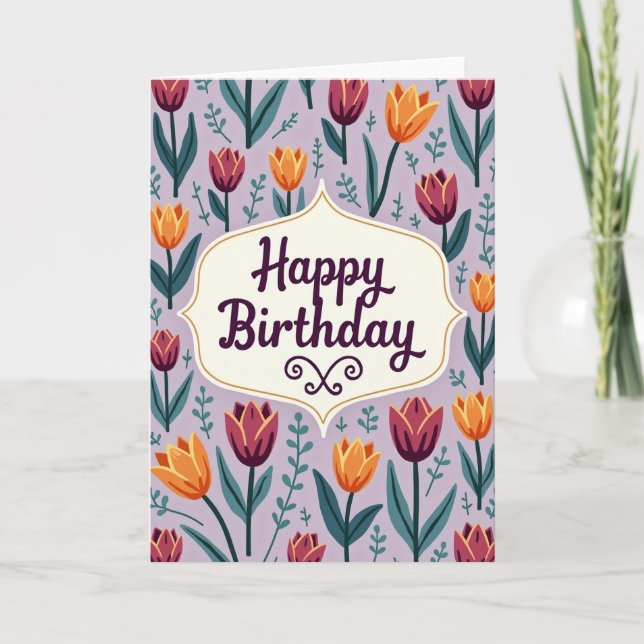 Cartão de Aniversário com Flores de Ameixa (Frente)