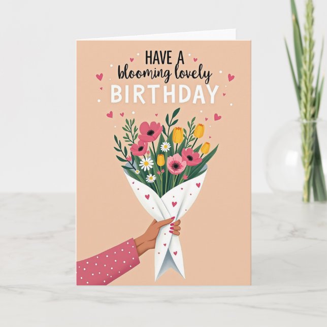 Cartão de Aniversário com Flores na Mão (Frente)