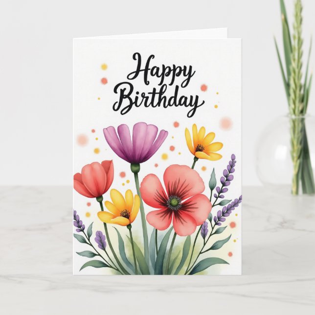 Cartão de Aniversário com Flores Pintadas (Frente)