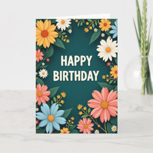 Cartão de Aniversário com Flores Teal