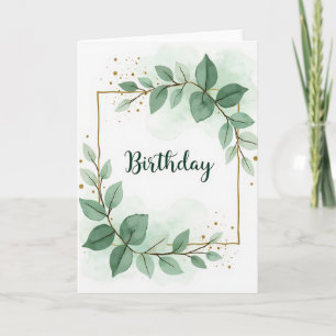 Cartão de Aniversário com Folhagem em Aquarela